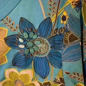 Chicos turquoise embellished long sleeve jacket